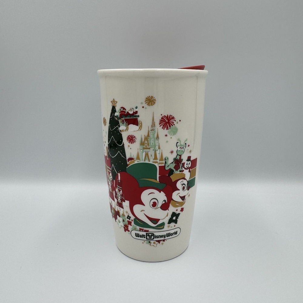 Walt Disney World Starbucks Ceramic Travel Mug with Lid - Mickey Christmas 12 oz